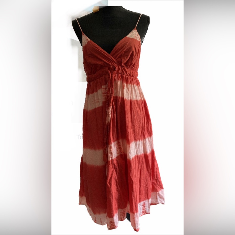 Metro 7 Praprika red color Tie Dye Pleated Crinkle Tie Waist Dress